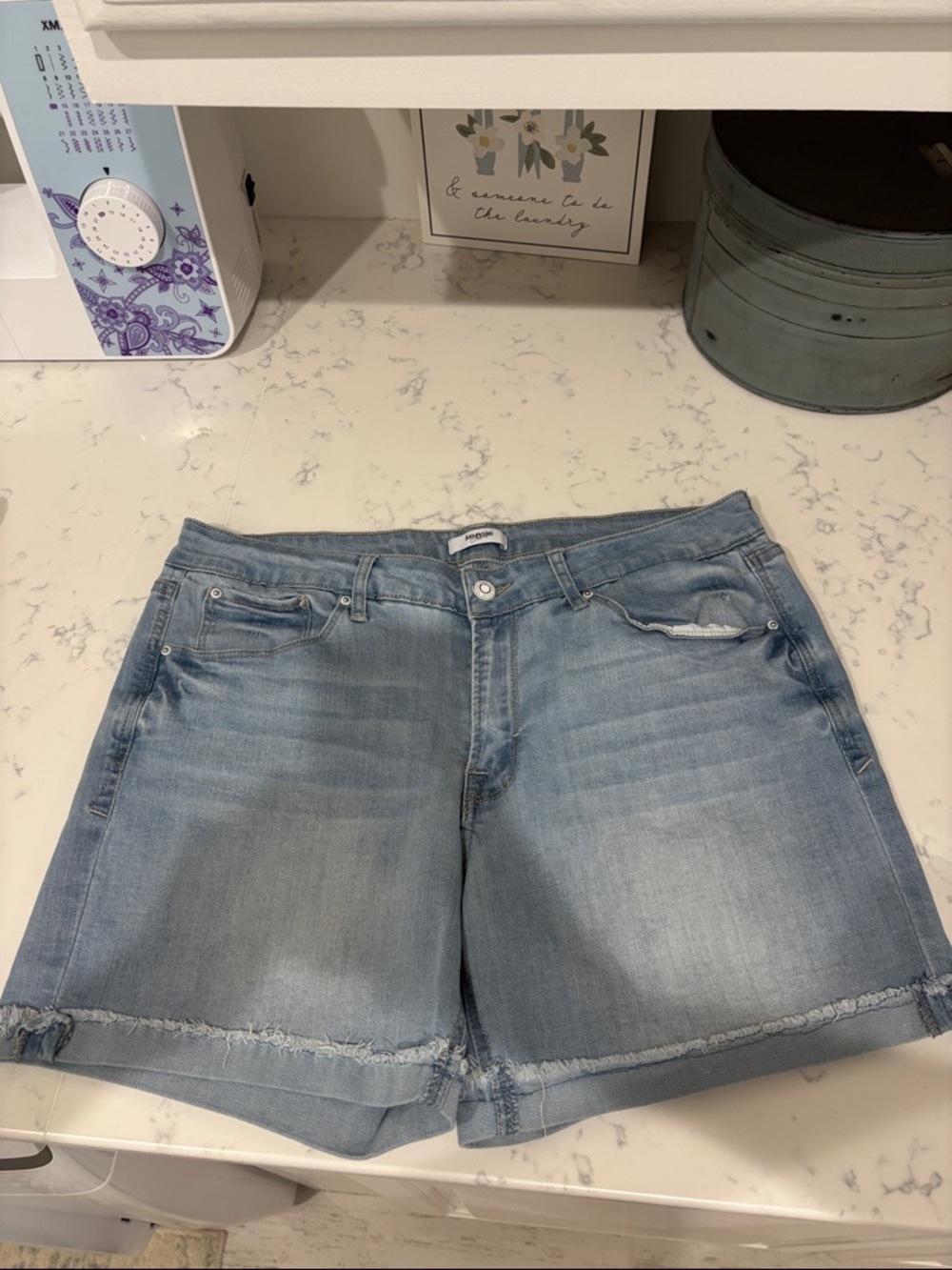 Kensie Washed Light Blue Distressed Denim Shorts